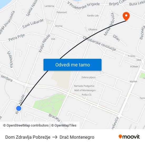 Dom Zdravlja Pobrežje to Drač Montenegro map