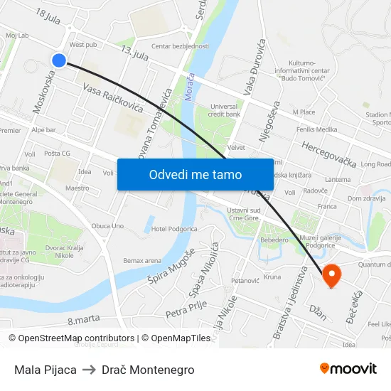 Mala Pijaca to Drač Montenegro map