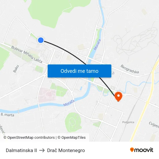 Dalmatinska II to Drač Montenegro map