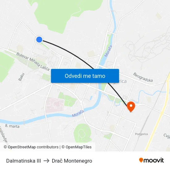 Dalmatinska III to Drač Montenegro map