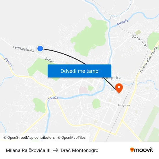 Milana Raičkovića III to Drač Montenegro map