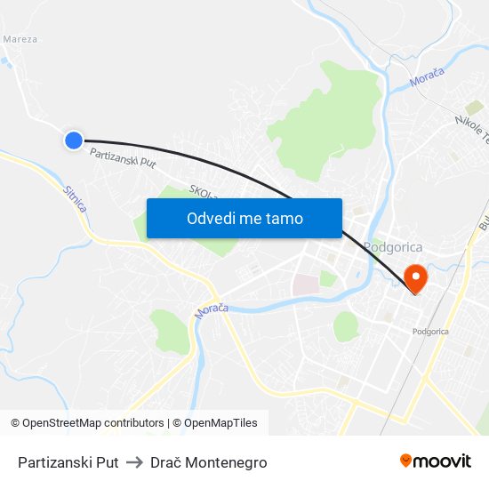Partizanski Put to Drač Montenegro map