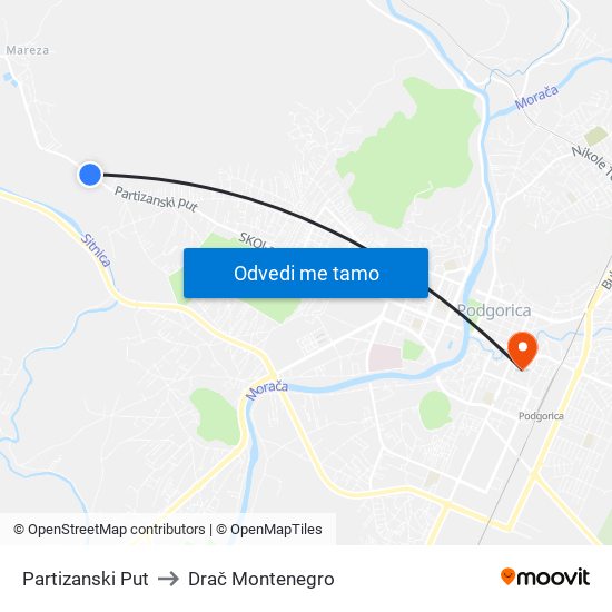 Partizanski Put to Drač Montenegro map
