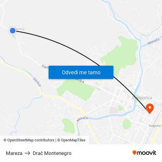 Mareza to Drač Montenegro map