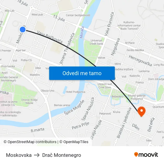 Moskovska to Drač Montenegro map