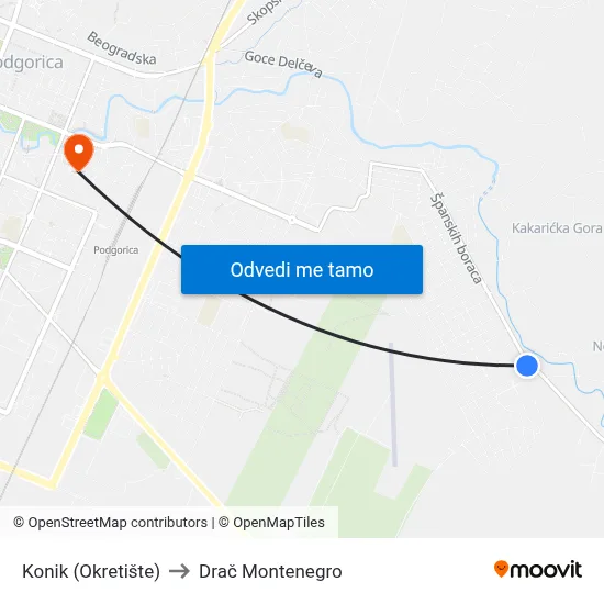 Konik (Okretište) to Drač Montenegro map