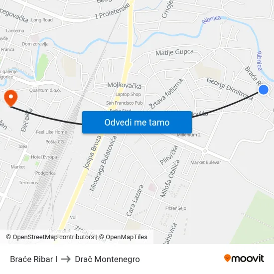 Braće Ribar I to Drač Montenegro map