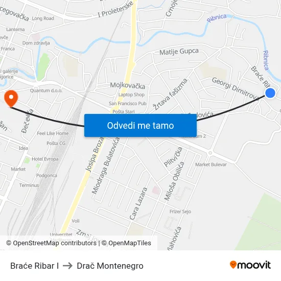 Braće Ribar I to Drač Montenegro map