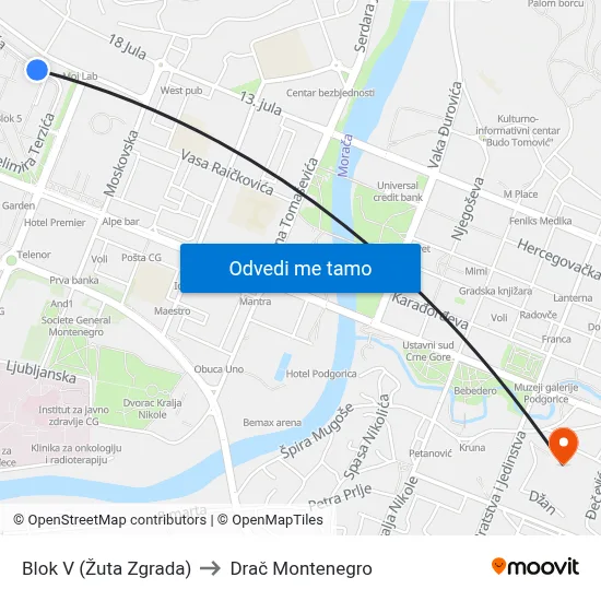 Blok V (Žuta Zgrada) to Drač Montenegro map