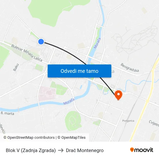 Blok V (Zadnja Zgrada) to Drač Montenegro map