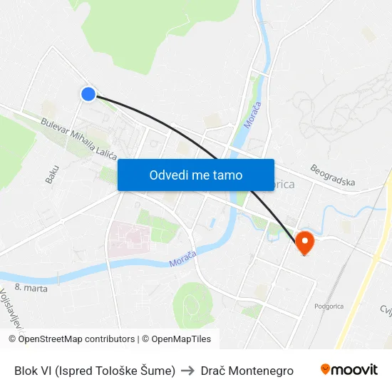 Blok VI (Ispred Tološke Šume) to Drač Montenegro map
