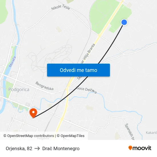 Orjenska, 82 to Drač Montenegro map