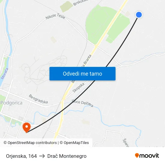 Orjenska, 164 to Drač Montenegro map