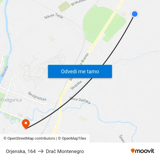 Orjenska, 164 to Drač Montenegro map