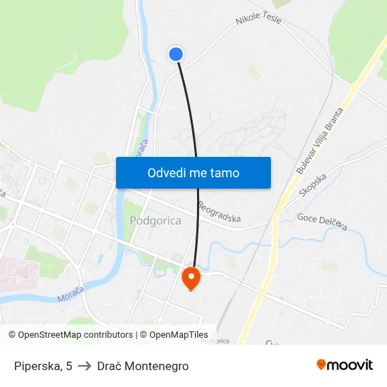 Piperska, 5 to Drač Montenegro map