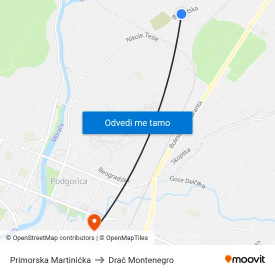 Primorska Martinićka to Drač Montenegro map