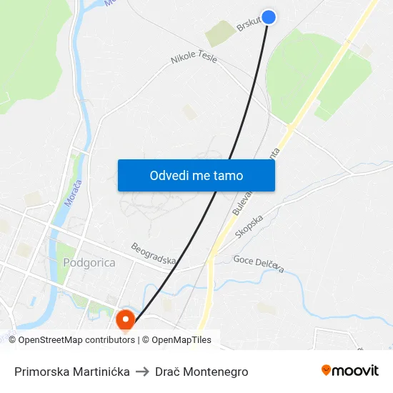 Primorska Martinićka to Drač Montenegro map