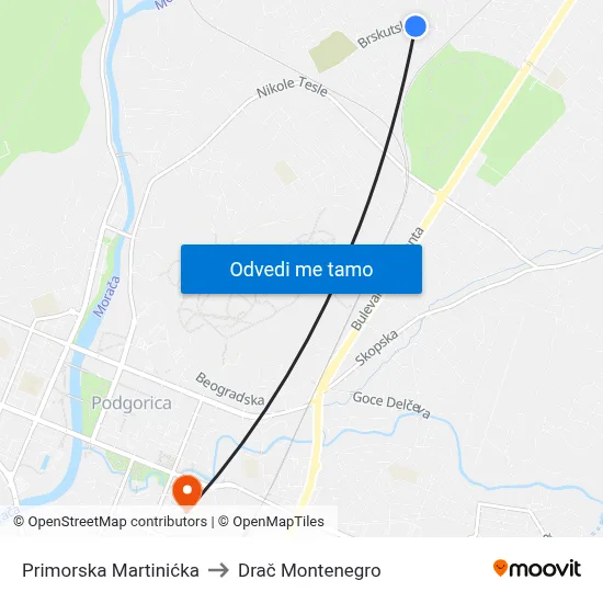 Primorska Martinićka to Drač Montenegro map
