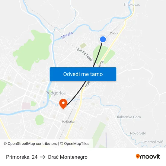 Primorska, 24 to Drač Montenegro map
