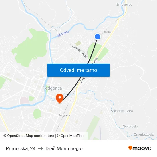 Primorska, 24 to Drač Montenegro map