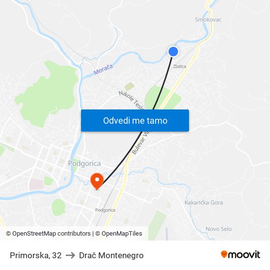 Primorska, 32 to Drač Montenegro map