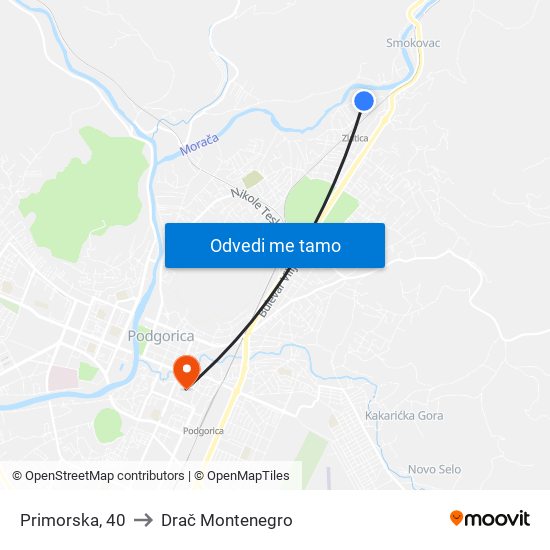 Primorska, 40 to Drač Montenegro map