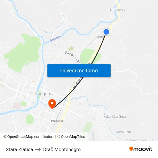 Stara Zlatica to Drač Montenegro map