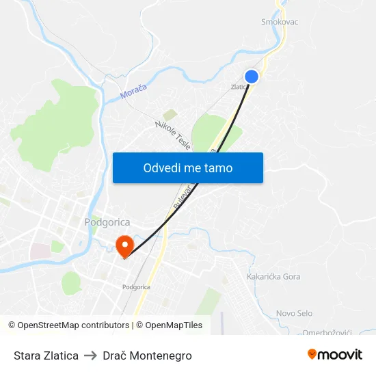 Stara Zlatica to Drač Montenegro map
