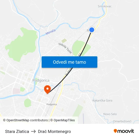 Stara Zlatica to Drač Montenegro map