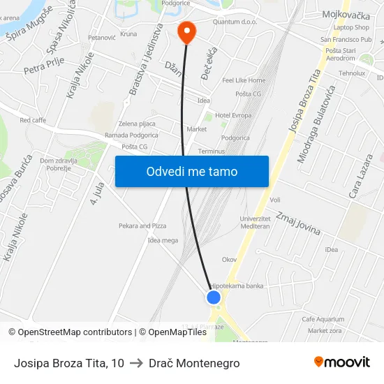 Josipa Broza Tita, 10 to Drač Montenegro map