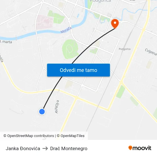 Janka Đonovića to Drač Montenegro map