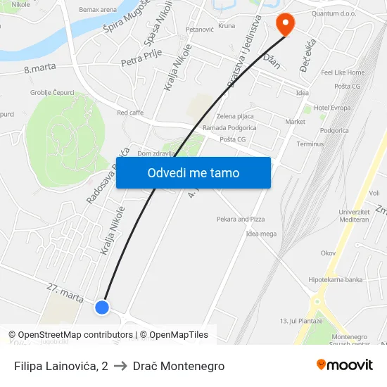 Filipa Lainovića, 2 to Drač Montenegro map