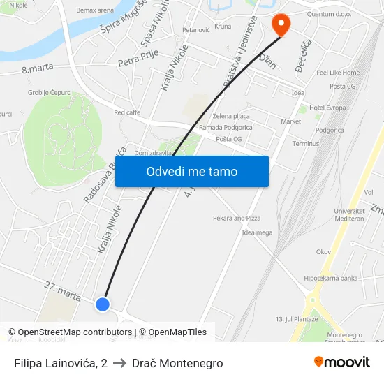 Filipa Lainovića, 2 to Drač Montenegro map