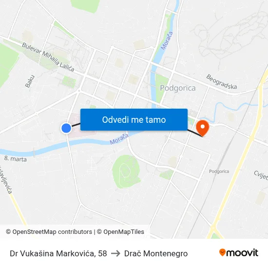 Dr Vukašina Markovića, 58 to Drač Montenegro map