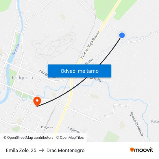 Emila Zole, 25 to Drač Montenegro map