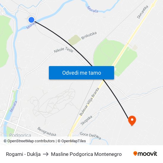 Rogami - Duklja to Masline Podgorica Montenegro map