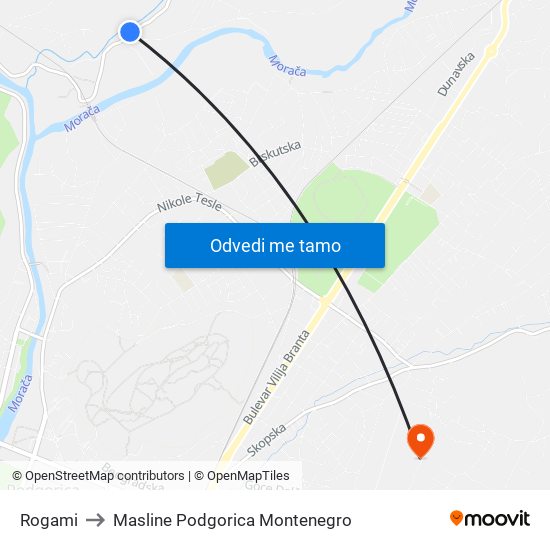 Rogami to Masline Podgorica Montenegro map