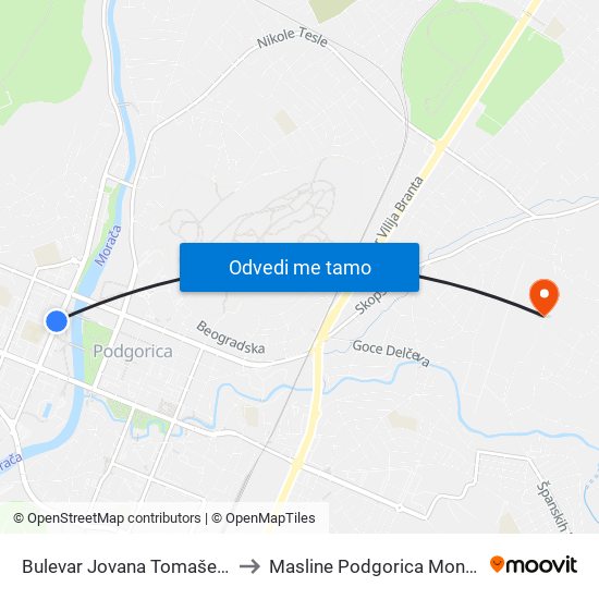 Bulevar Jovana Tomaševića, 27 to Masline Podgorica Montenegro map