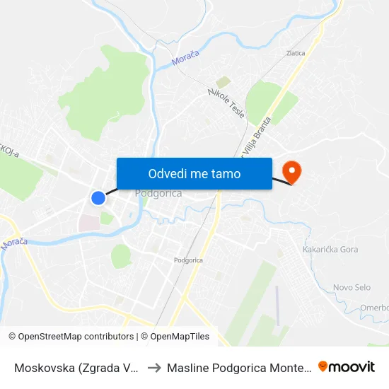 Moskovska (Zgrada Vektra) to Masline Podgorica Montenegro map