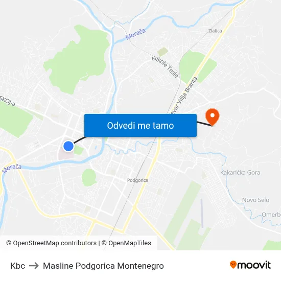 Kbc to Masline Podgorica Montenegro map