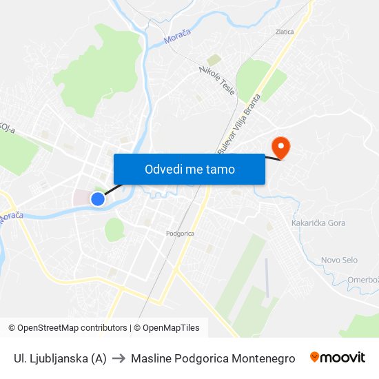 Ul. Ljubljanska (A) to Masline Podgorica Montenegro map