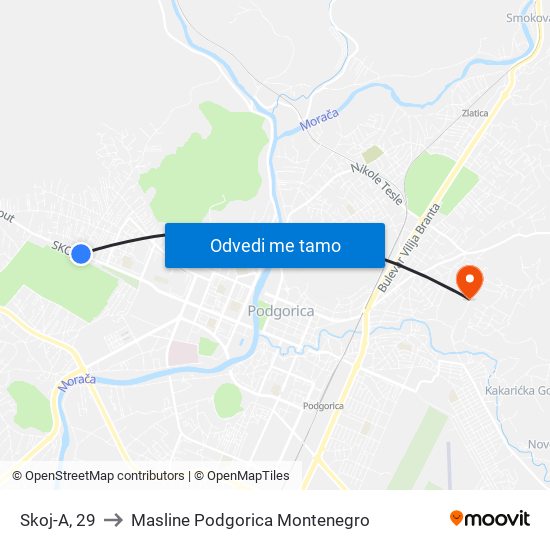 Skoj-A, 29 to Masline Podgorica Montenegro map
