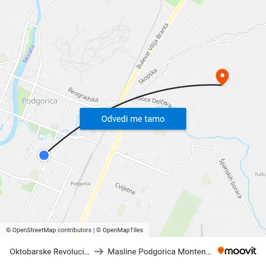 Oktobarske Revolucije II to Masline Podgorica Montenegro map