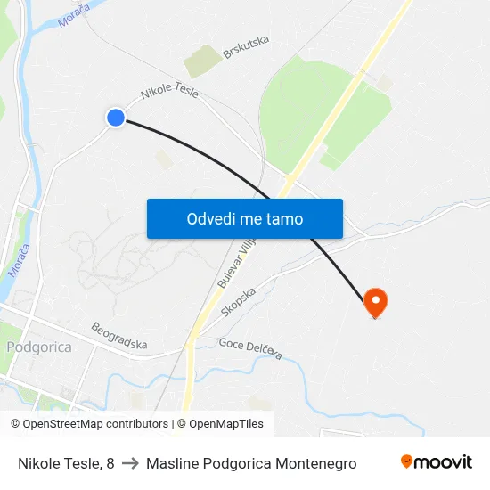 Nikole Tesle, 8 to Masline Podgorica Montenegro map