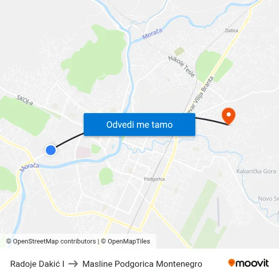 Radoje Dakić I to Masline Podgorica Montenegro map