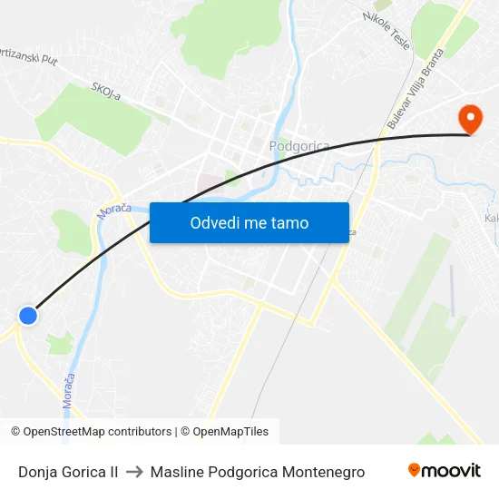 Donja Gorica II to Masline Podgorica Montenegro map
