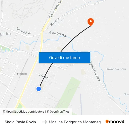 Škola Pavle Rovinski to Masline Podgorica Montenegro map