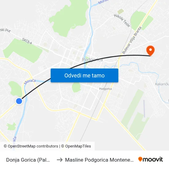 Donja Gorica (Palma) to Masline Podgorica Montenegro map