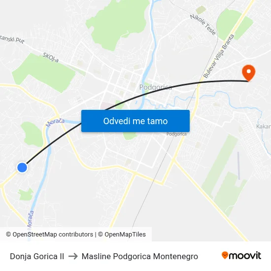 Donja Gorica II to Masline Podgorica Montenegro map