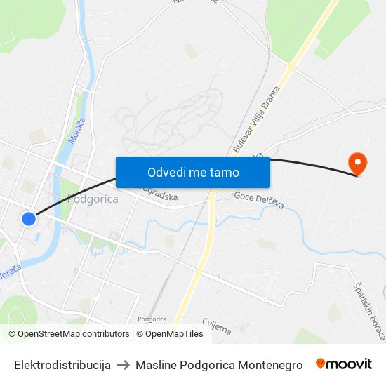 Elektrodistribucija to Masline Podgorica Montenegro map